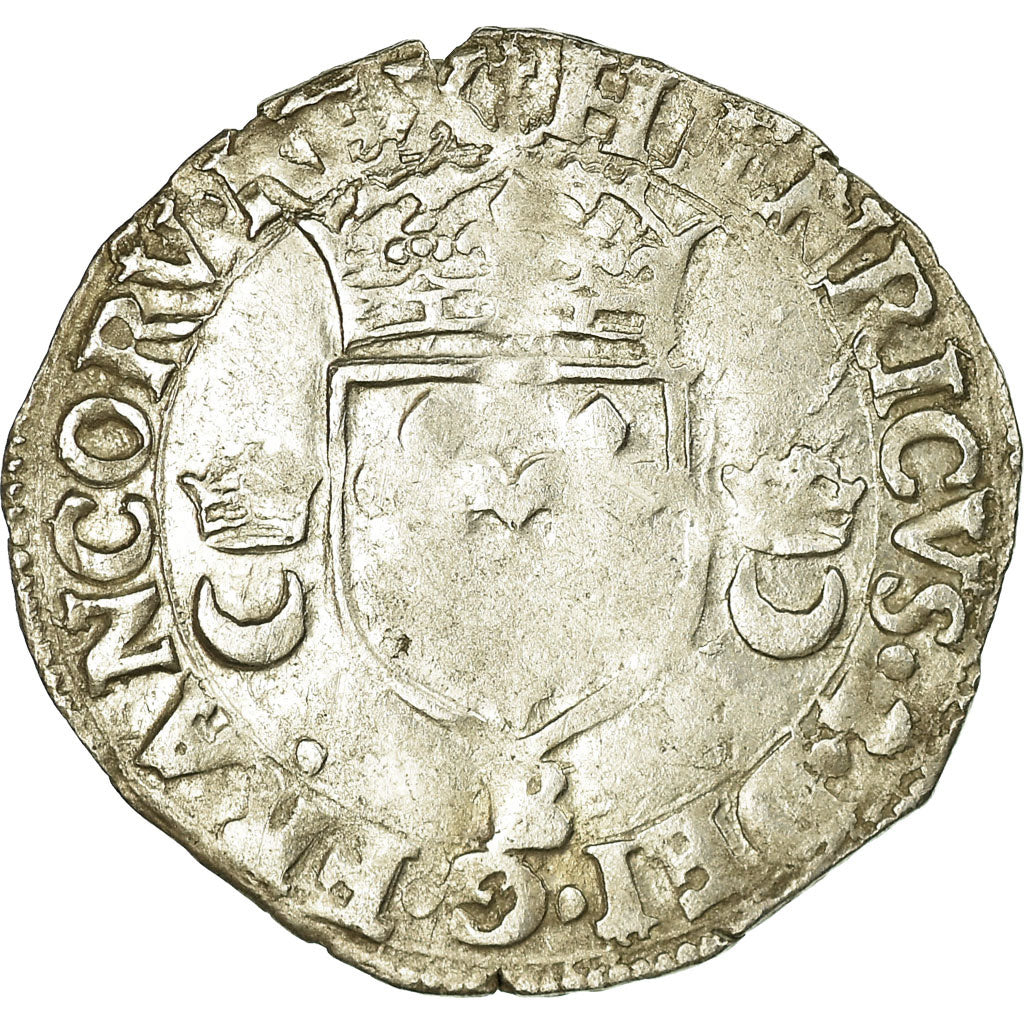Monnaie, France, Henri II, Douzain aux croissants, 1551, Rouen, TB, Billon