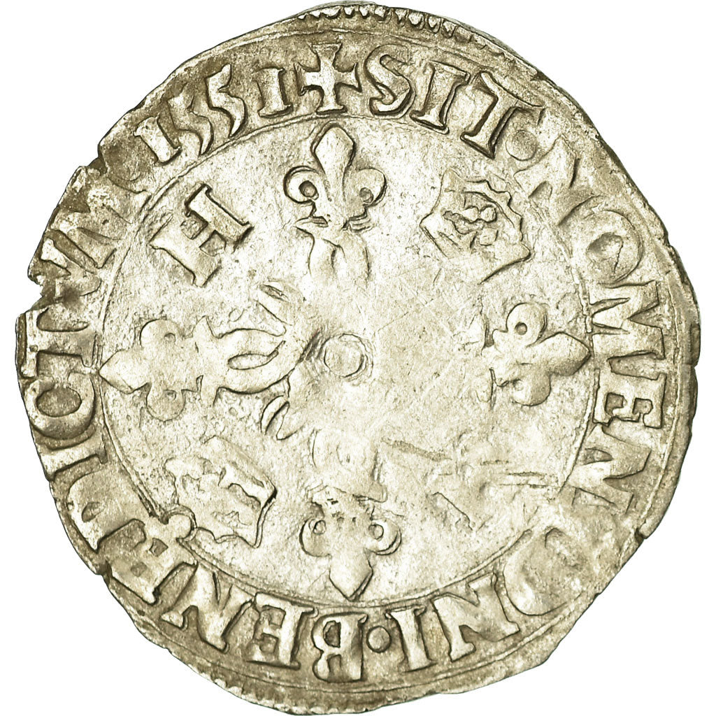 Monnaie, France, Henri II, Douzain aux croissants, 1551, Rouen, TB, Billon