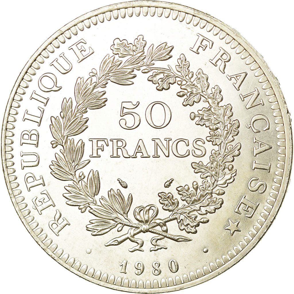 Coin, France, Hercule, 50 Francs, 1980, Paris, MS(60-62), Silver, KM:941.1