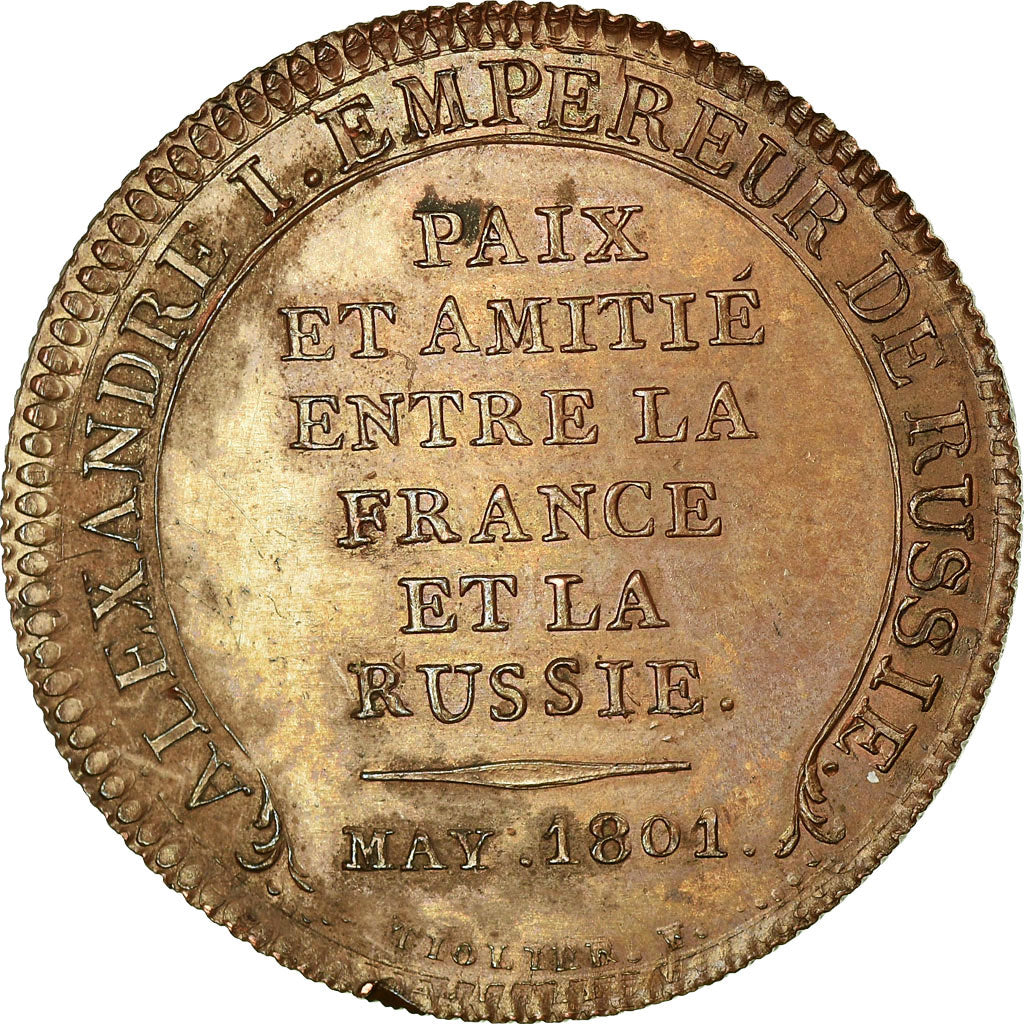 Moneta, Francja, Paix Franco-Russe, 2 Francs, 1801, MS(60-62), Miedź