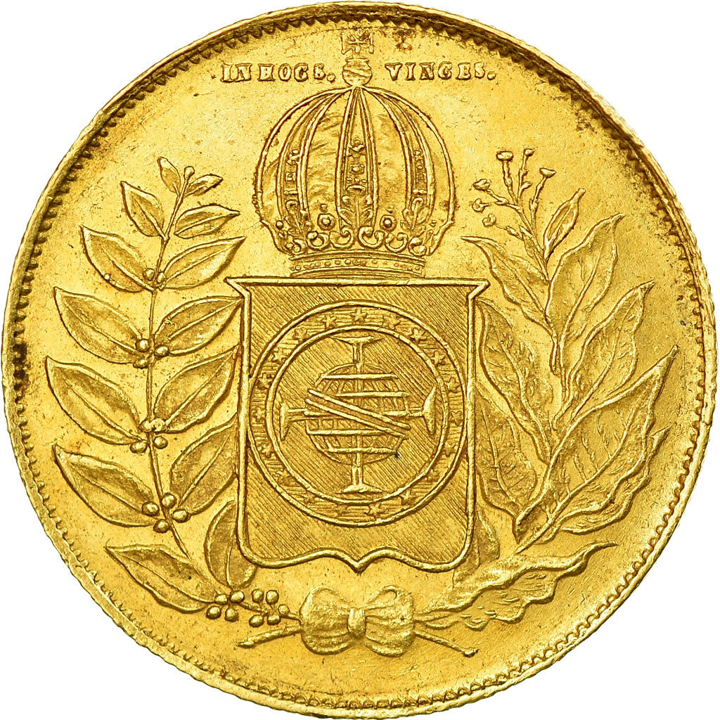 Coin, Brazil, Pedro II, 10000 Reis, 1851, AU(50-53), Gold, KM:460
