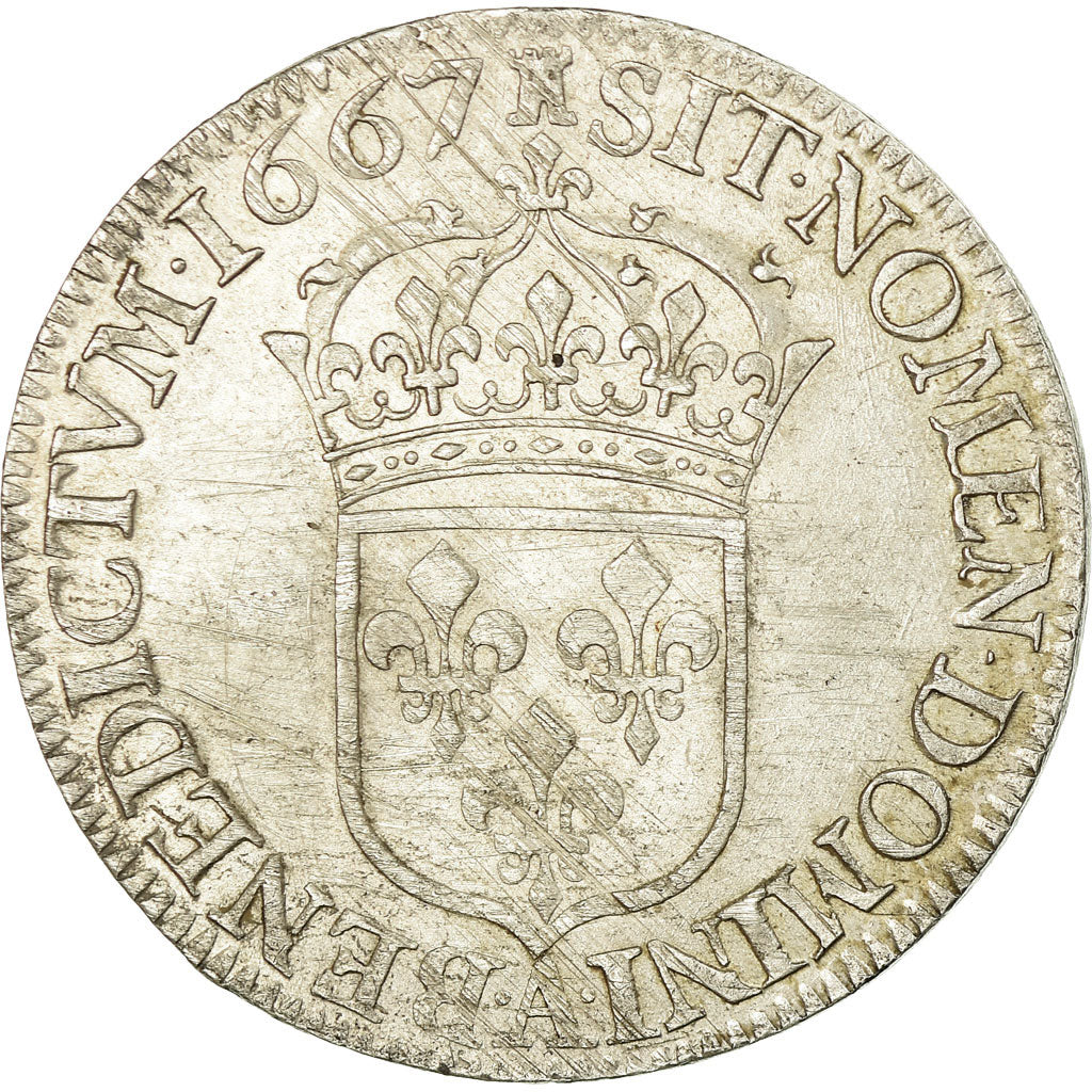 Moeda, França, Louis XIV, 1/2 Écu au buste juvénile, 1/2 Ecu, 1667, Paris