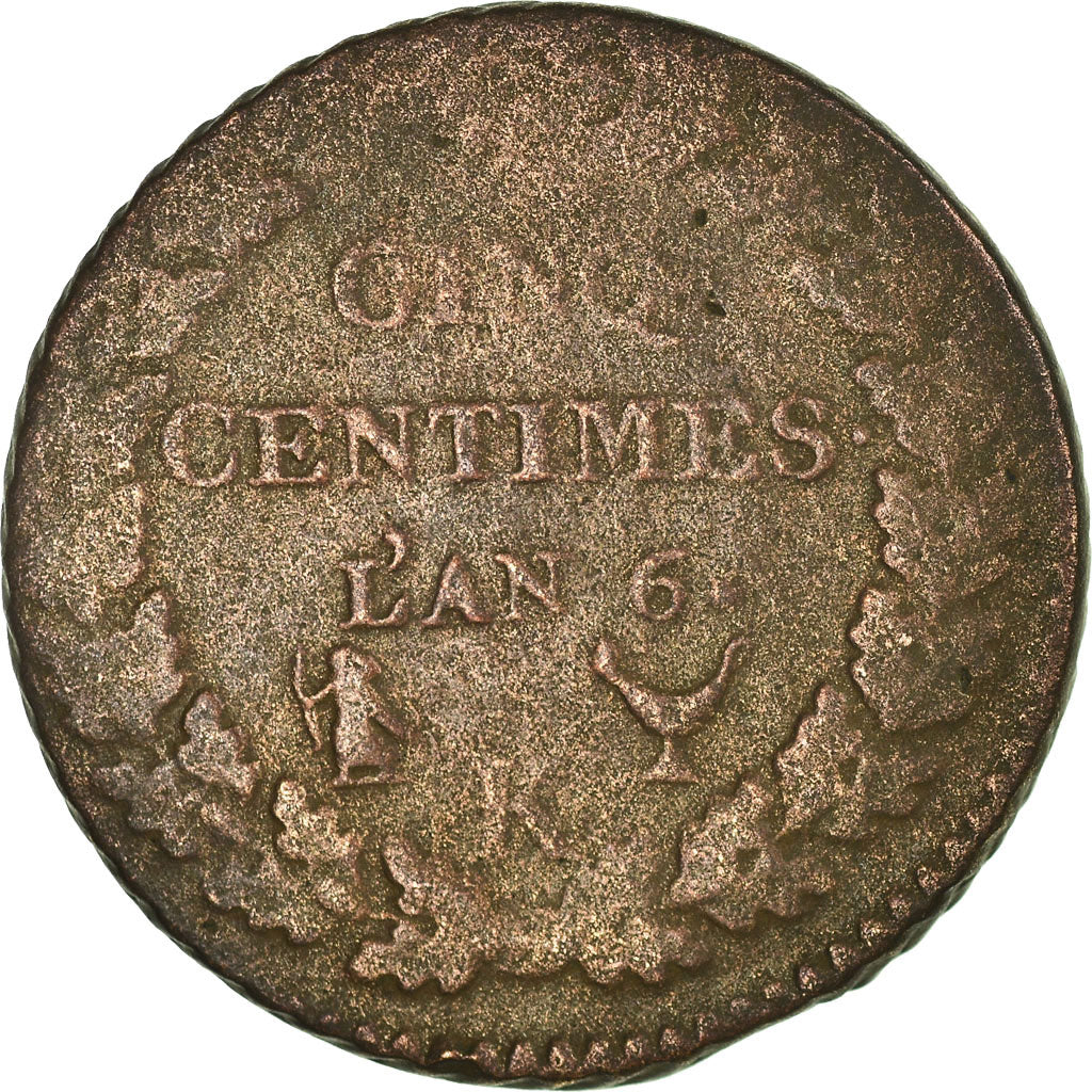 Moneta, Francia, Dupré, 5 Centimes, AN 6, Bordeaux, B+, Bronzo, KM:640.8