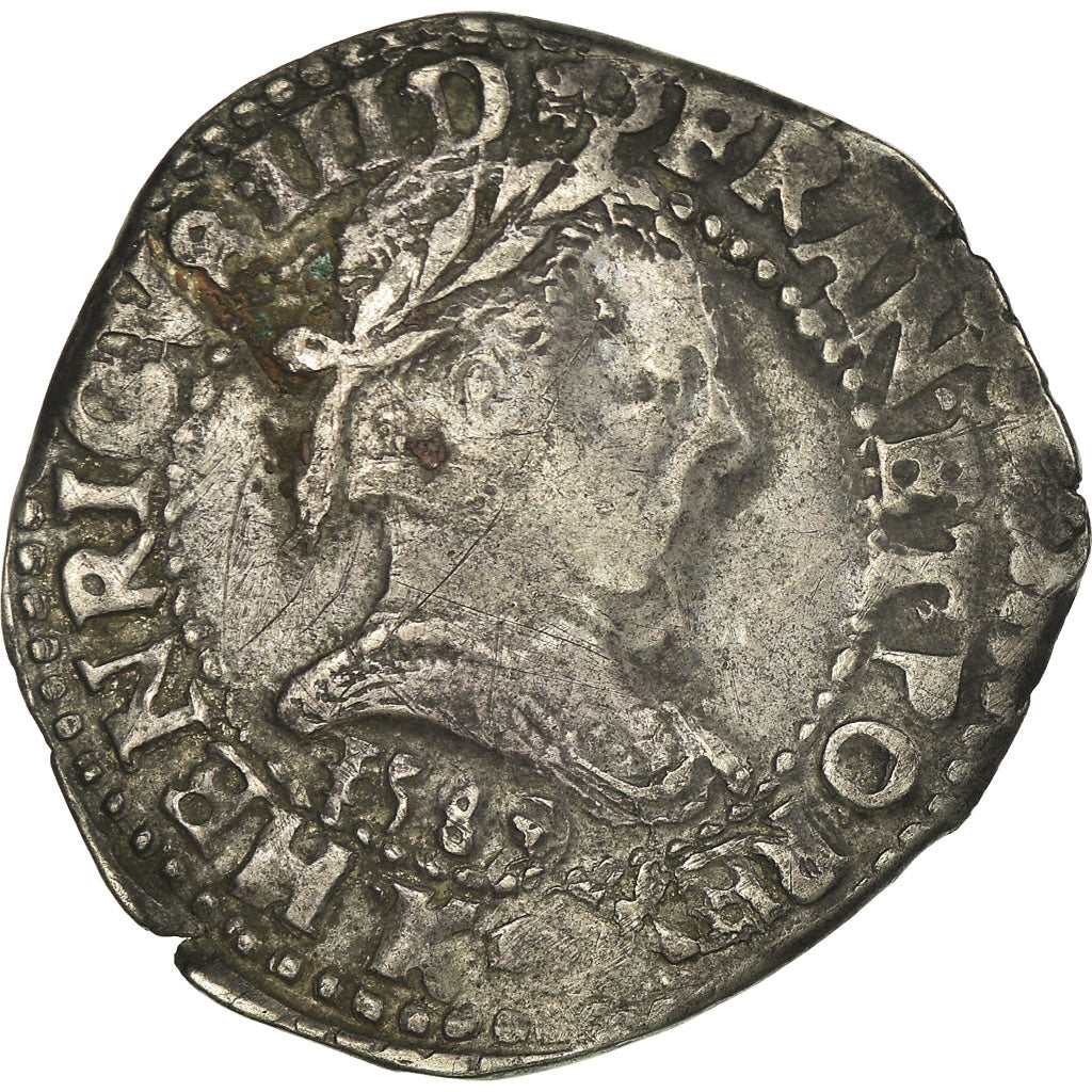 Moneta, Francia, Henri III, Demi franc au col plat, 1/2 Franc, 1589, Bordeaux