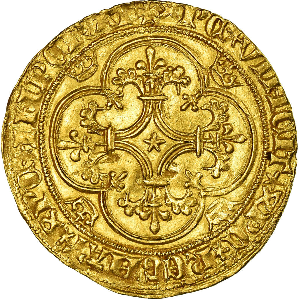 Moneta, Francja, Charles VI, Écu d'or à la couronne, AU(50-53), Złoto