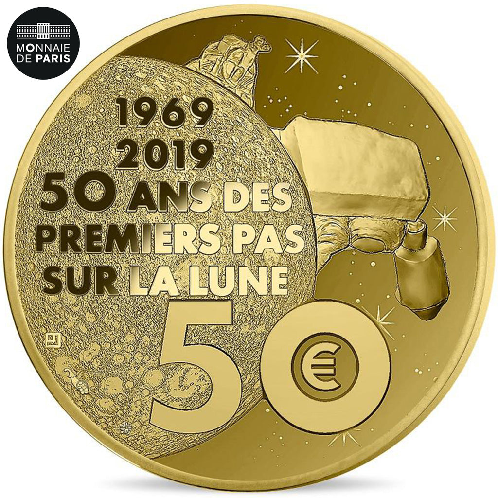 France, 50 Euro, PREMIER PAS SUR LA LUNE, 2019, MS(65-70), Gold
