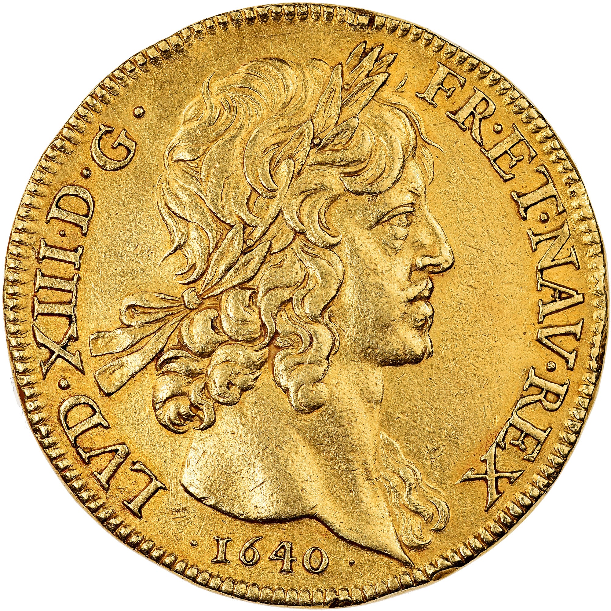 Münze, Frankreich, Louis XIII, Dix Louis d'or, col nu, 10 Louis D'or, 1640