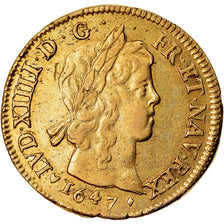 Moeda, França, Louis XIV, Double Louis d'or, 1647, AU(50-53), Dourado