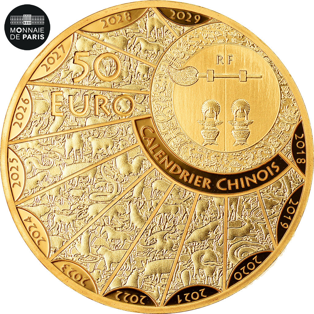 France, 50 Euro, CALENDRIER CHINOIS - ANNÉE DU BUFFLE, 2021, MS(65-70), Gold