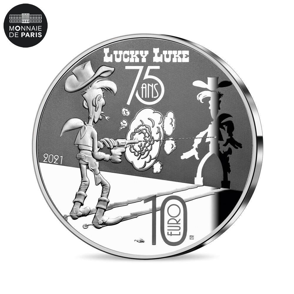France, 10 Euro, LUCKY LUKE - UN COW BOY DANS LE COTON, 2021, FDC, Argent