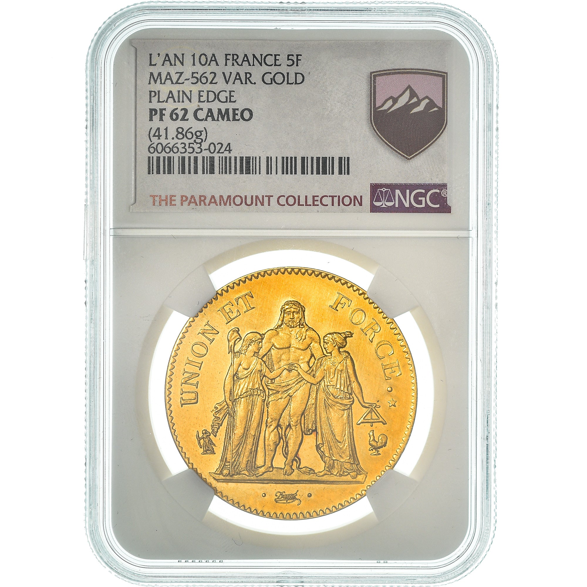 Coin, France, Union et Force, 5 Francs, An 10, Paris, NGC, PF62 CAMEO
