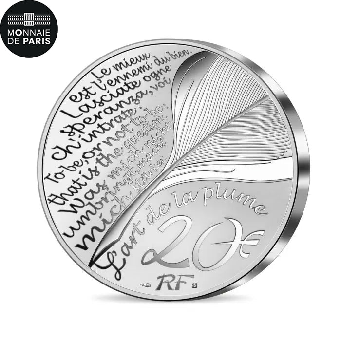 Francia, 20 Euro, 2022, L'ART ET LA PLUME - WILLIAM SHAKESPEARE, FDC, Argento