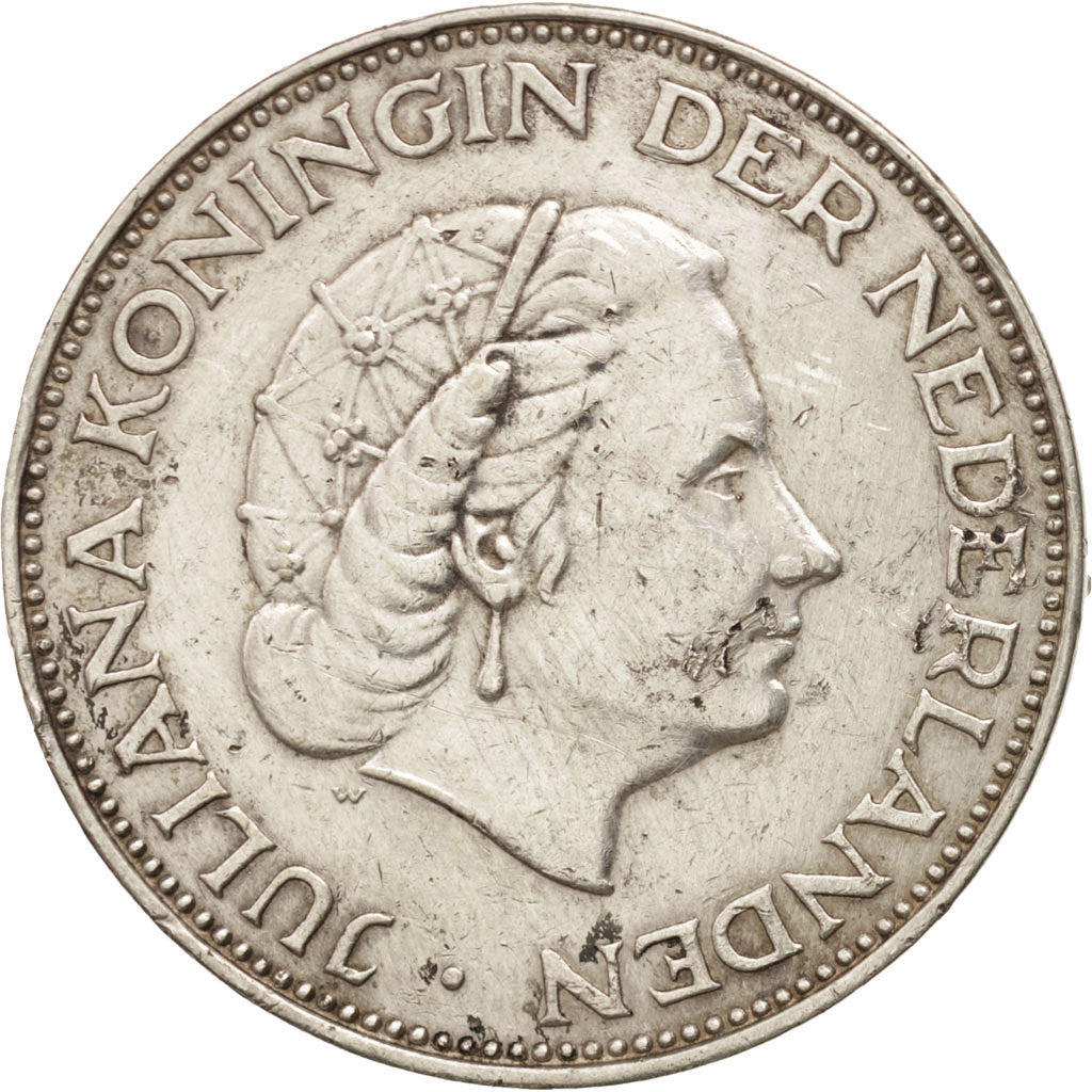 Coin, Netherlands, Juliana, 2-1/2 Gulden, 1962, EF(40-45), Silver, KM:185