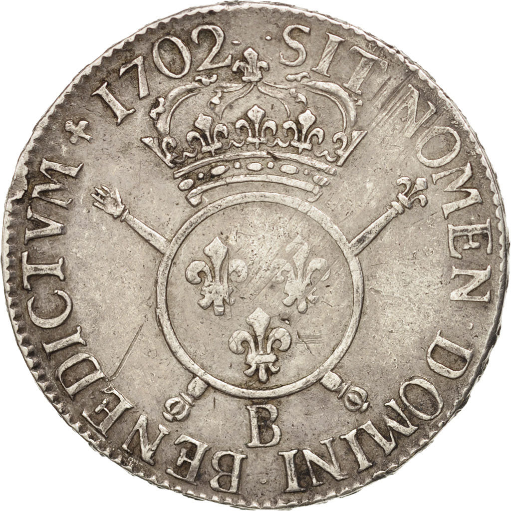 Francia, Louis XIV, Écu aux insignes, Ecu, 1702, Rouen, BB, Argento, KM:329....