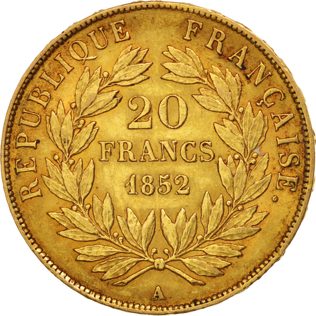 Francia, Napoleon III, Napoléon III, 20 Francs, 1852, Paris, BB+, Oro, KM:77...