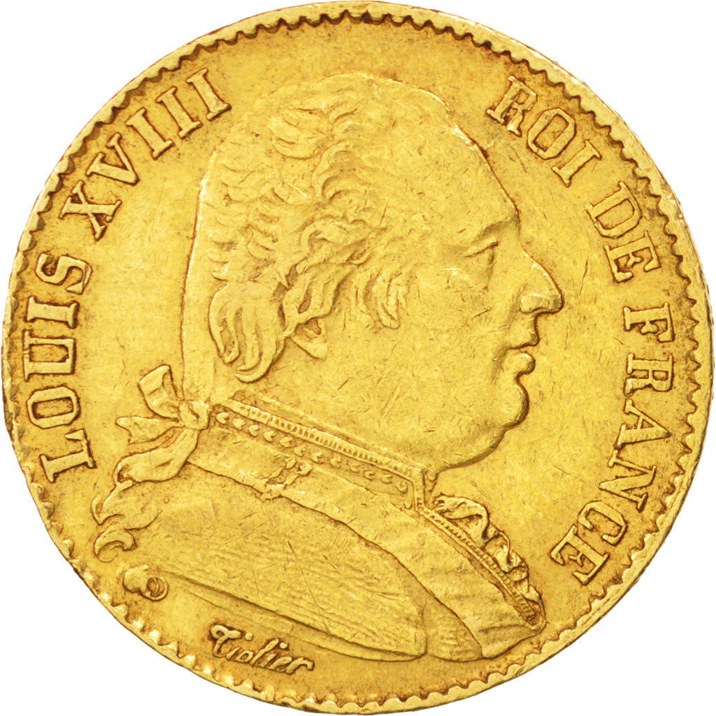 France, Louis XVIII, 20 Francs, 1814, Paris, Gold, KM:706.1