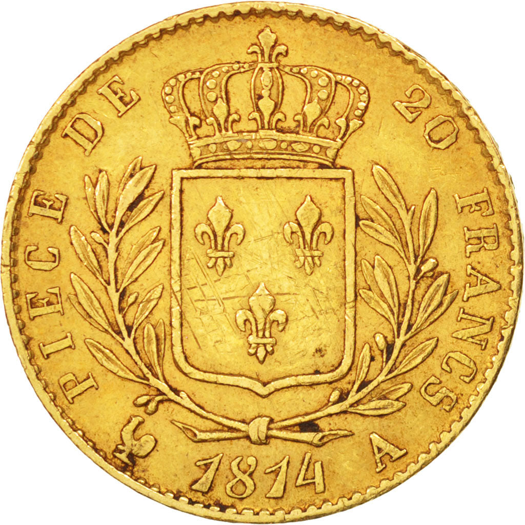 France, Louis XVIII, 20 Francs, 1814, Paris, Gold, KM:706.1