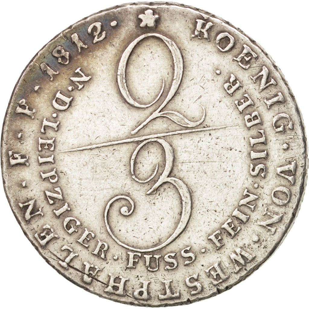 German States, WESTPHALIA, Jerome Napoleon, 2/3 Thaler, 1812, Silver, KM:117