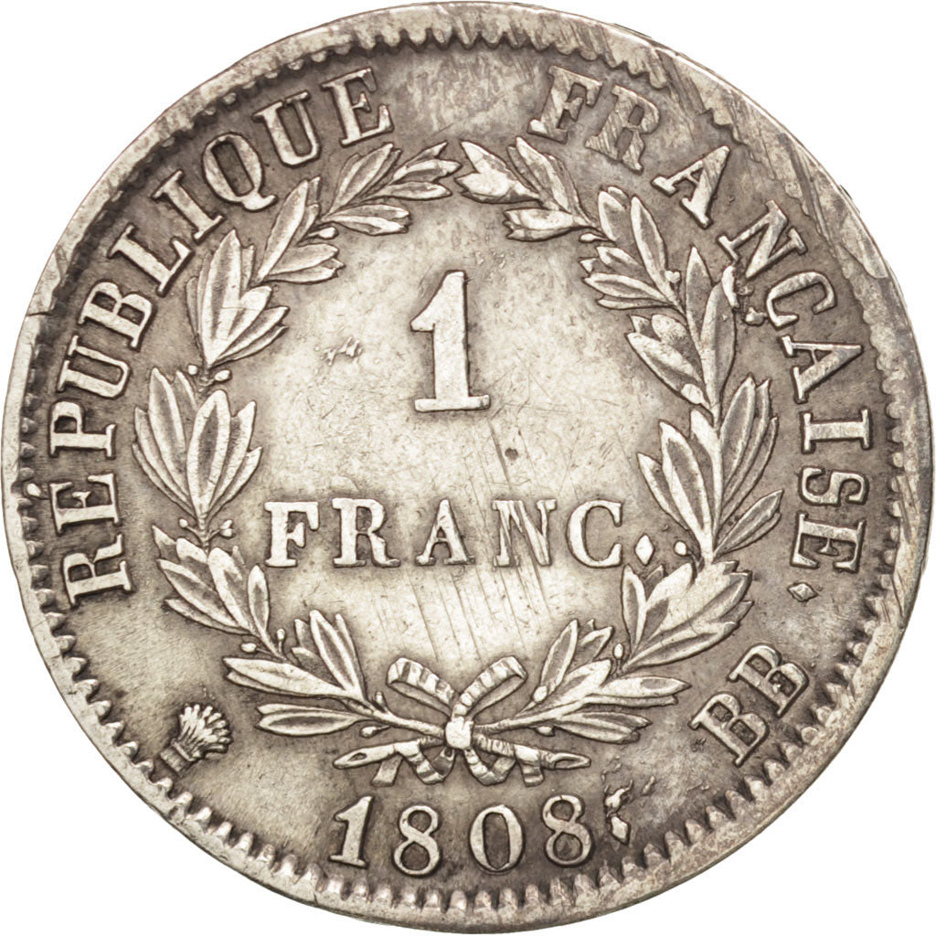 France, Napoleon I, Franc, 1808 BB, Strasbourg, Silver, KM:682.3
