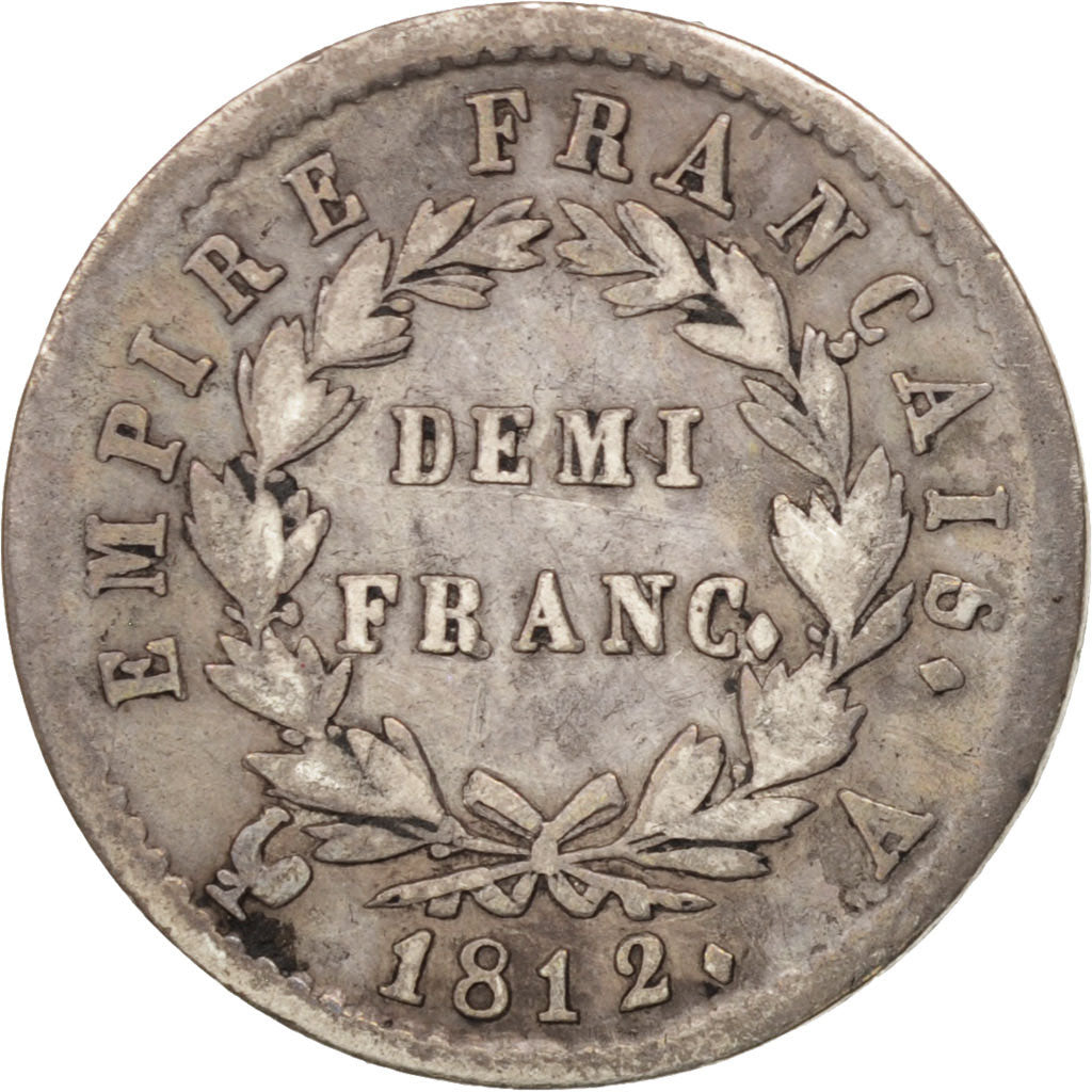 France, Napoleon I, 1/2 Franc, 1812, Paris, Silver, KM:691.1