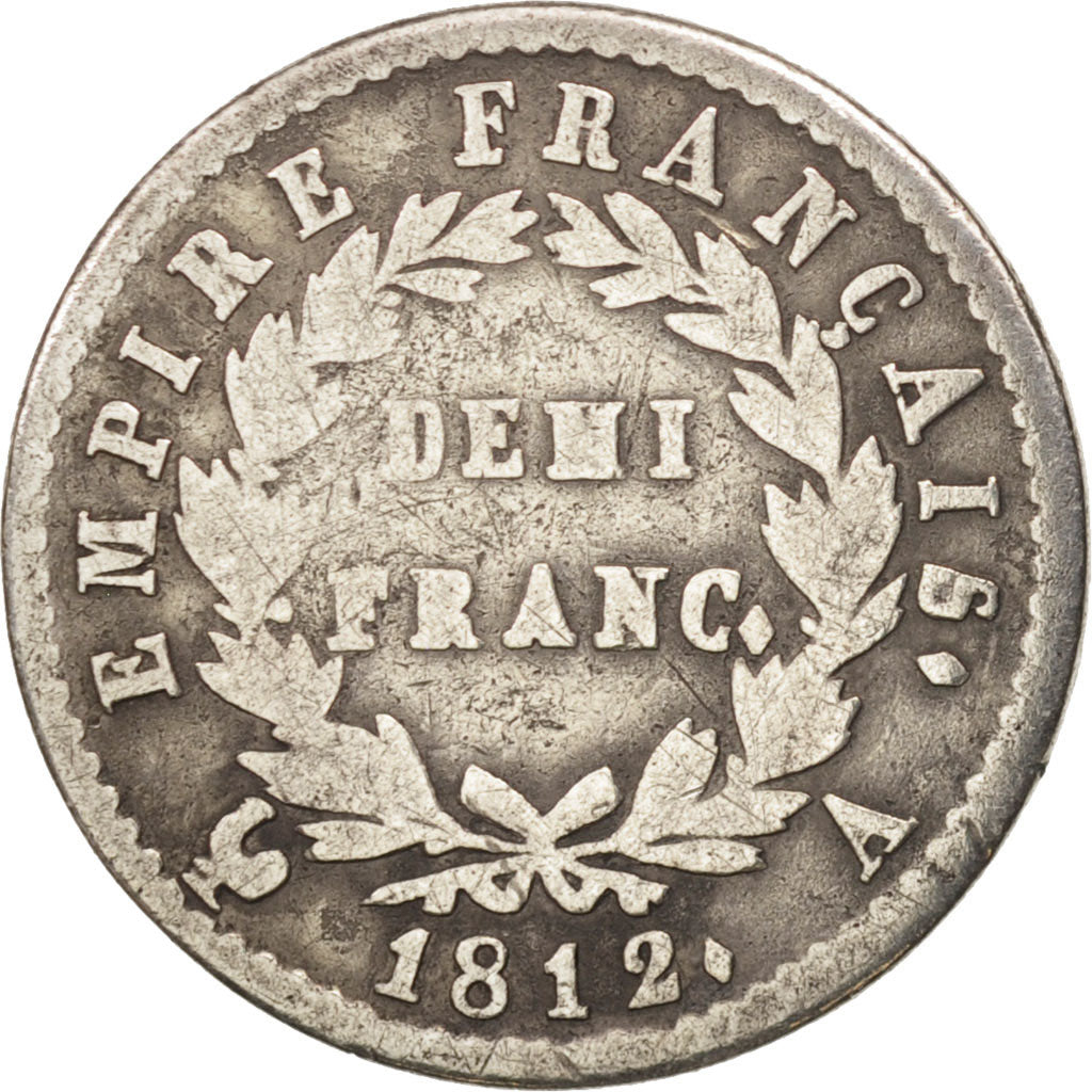 France, Napoleon I, 1/2 Franc, 1812, Paris, Silver, KM:691.1