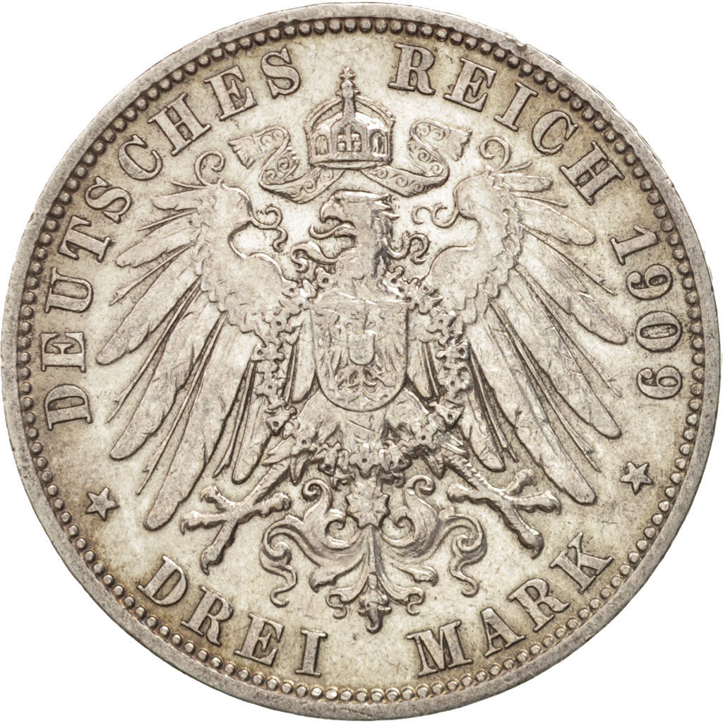 German States, PRUSSIA, Wilhelm II, 3 Mark, 1909, Berlin, Silver, KM:527