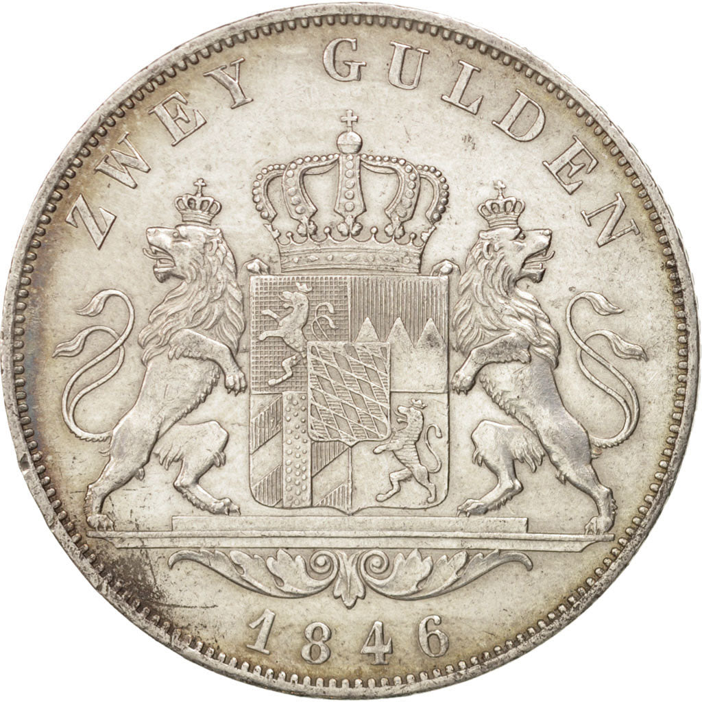 Coin, German States, BAVARIA, Ludwig I, 2 Gulden, 1846, Munich, AU(55-58)