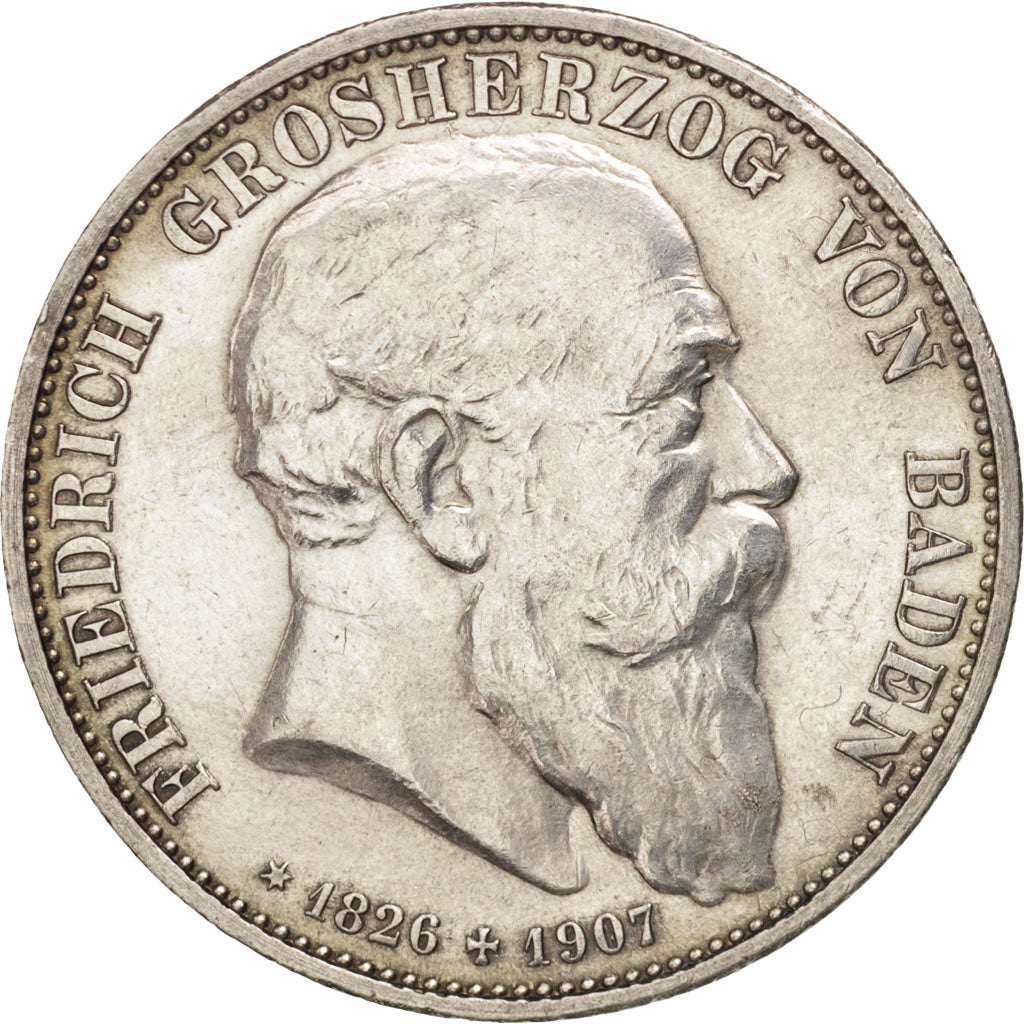 Monnaie, Etats allemands, BADEN, Friedrich I, 5 Mark, 1907, SUP, Argent, KM:279