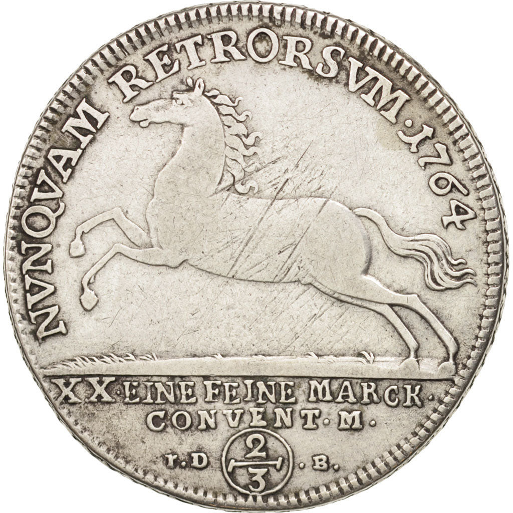 German States, BRUNSWICK-WOLFENBUTTEL, 2/3 Thaler, 1764, E/IDB, KM 973.1