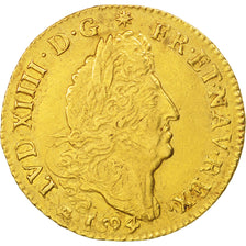 Coin, France, Louis XIV, Louis d'or aux 4 L, Louis d'Or, 1694, Lyon, AU(50-53)