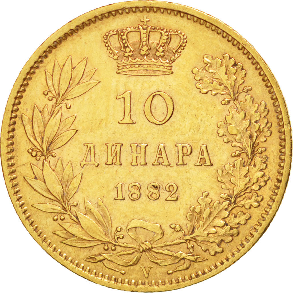 Serbia, Milan I, 10 Dinara, 1882, Gold, KM:16
