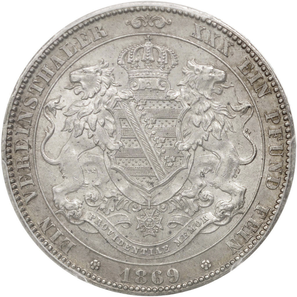 German States, SAXONY-ALBERTINE, Thaler, 1869-B, PCGS MS63, KM:1214