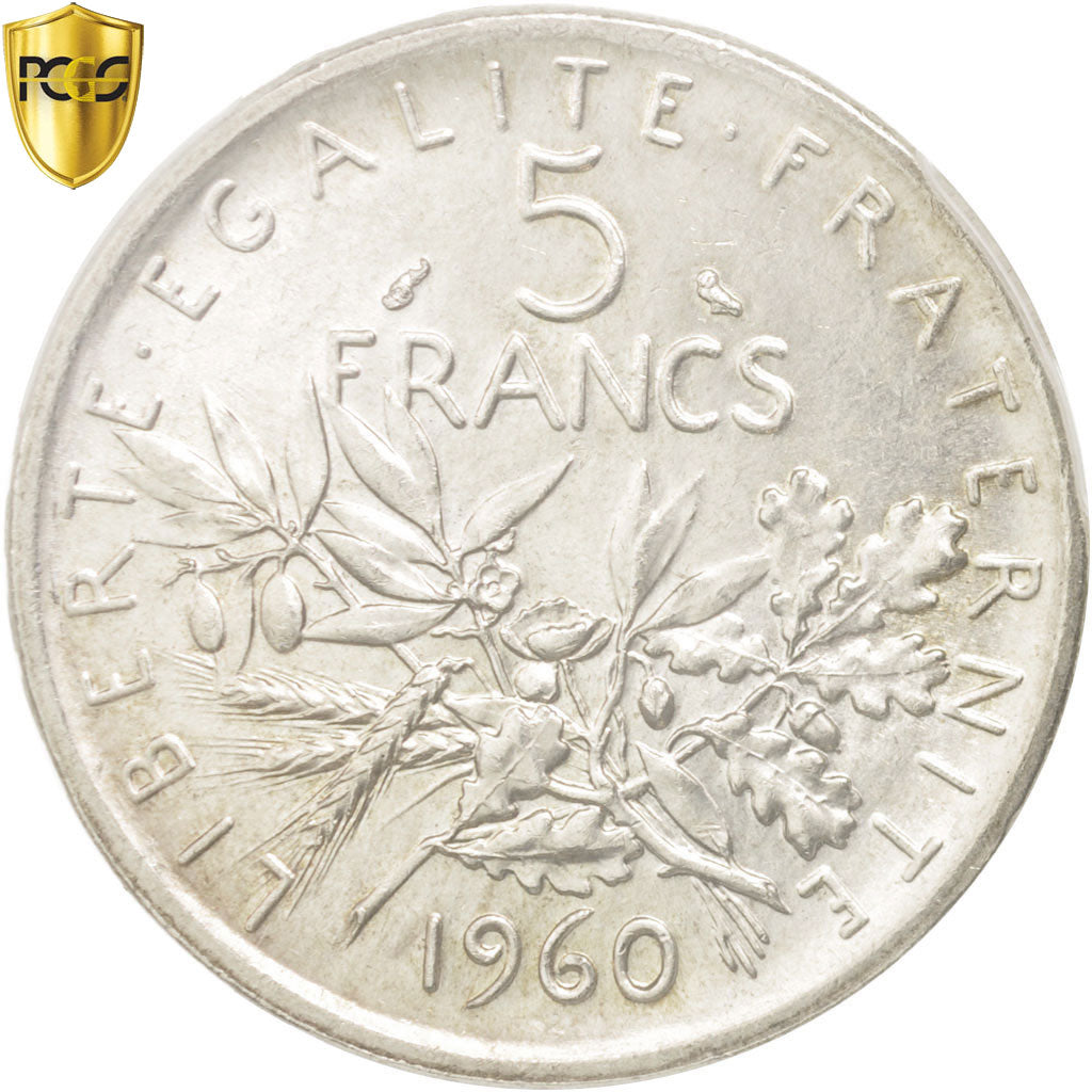 Coin, France, Semeuse, 5 Francs, 1960, Paris, PCGS, MS64, MS(64), Silver