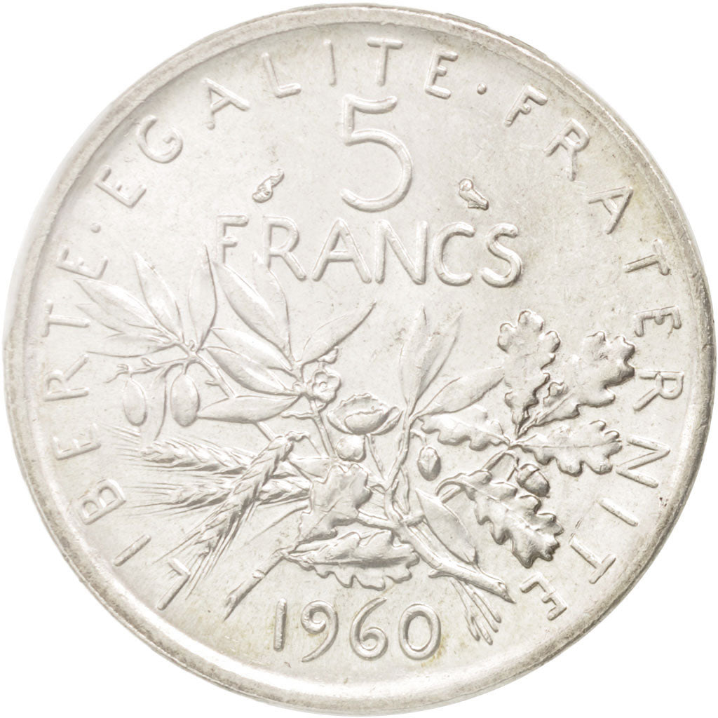 Coin, France, Semeuse, 5 Francs, 1960, Paris, PCGS, MS64, MS(64), Silver