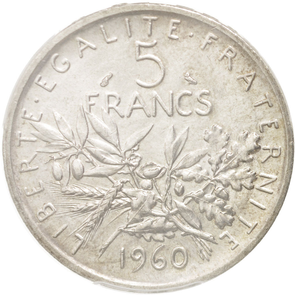 Monnaie, France, Semeuse, 5 Francs, 1960, Paris, PCGS, MS64, SPL+, Argent