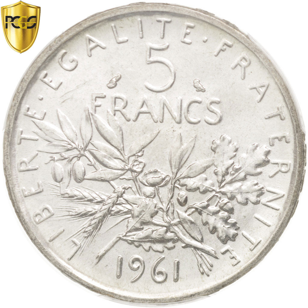 Coin, France, Semeuse, 5 Francs, 1961, Paris, PCGS, MS64, MS(64), Silver