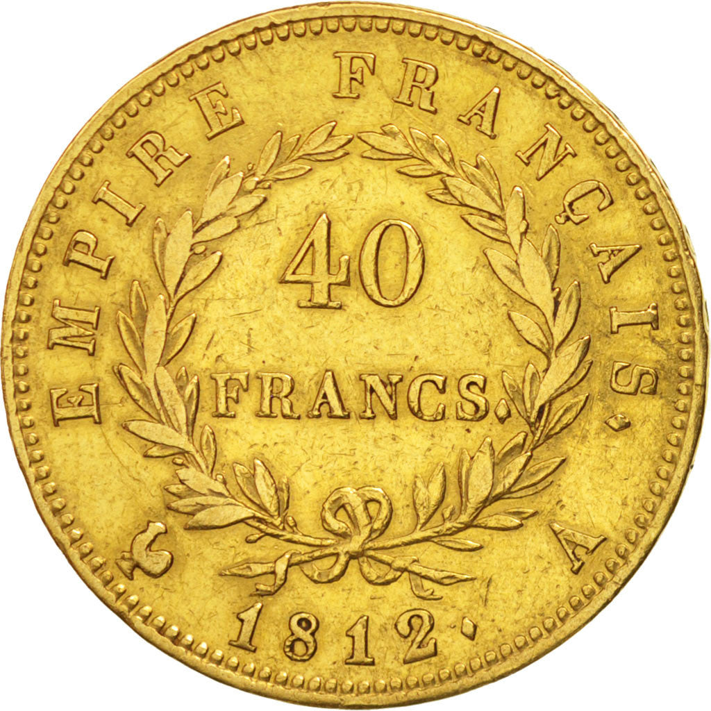 France, Napoleon I, 40 Francs, 1812 A, Paris, Gold, KM:696.1