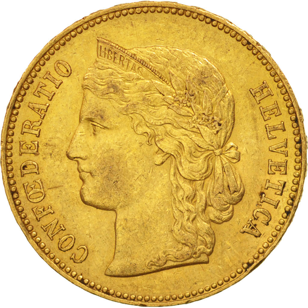 Switzerland, 20 Francs, 1890, Bern, Gold, KM:31.3