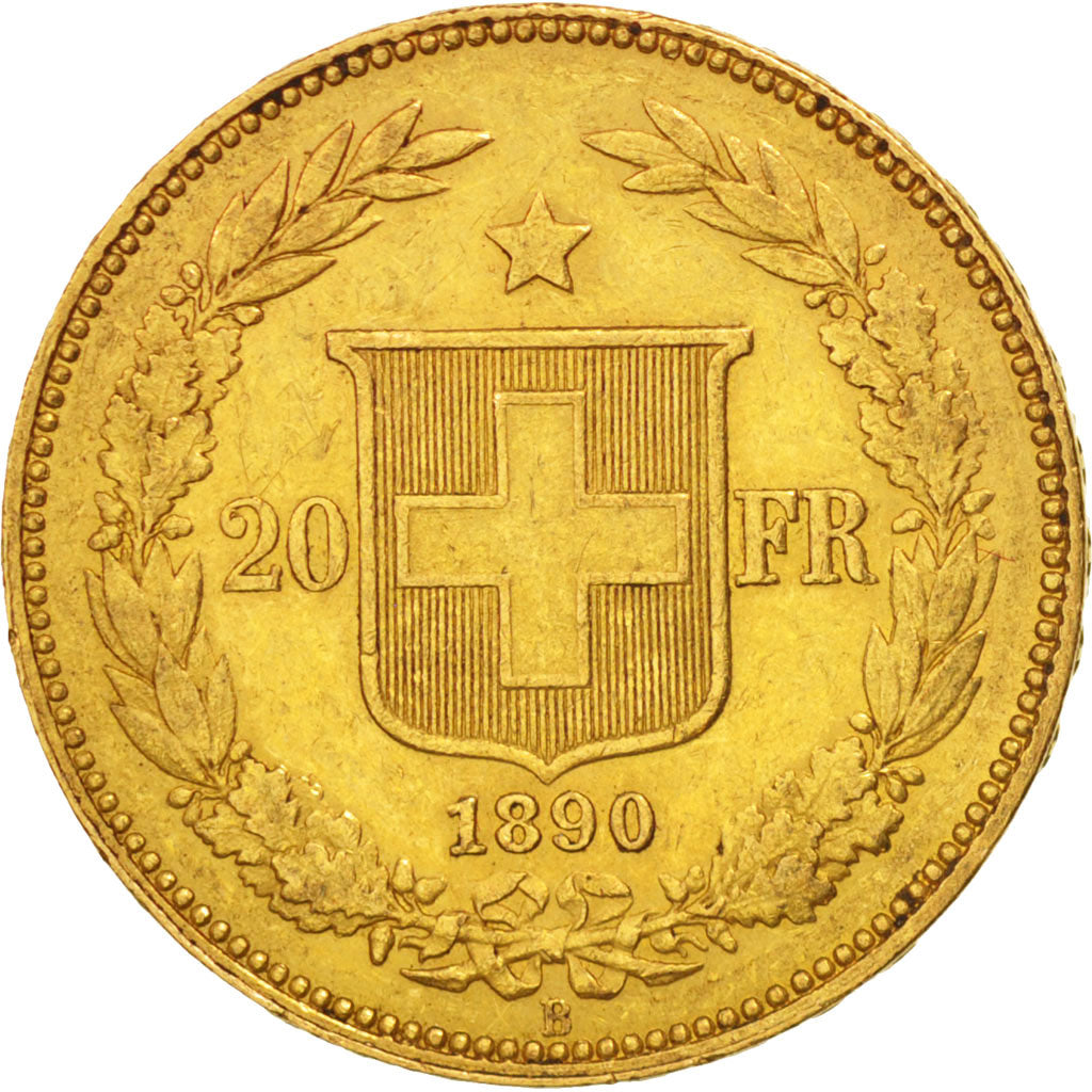 Switzerland, 20 Francs, 1890, Bern, Gold, KM:31.3