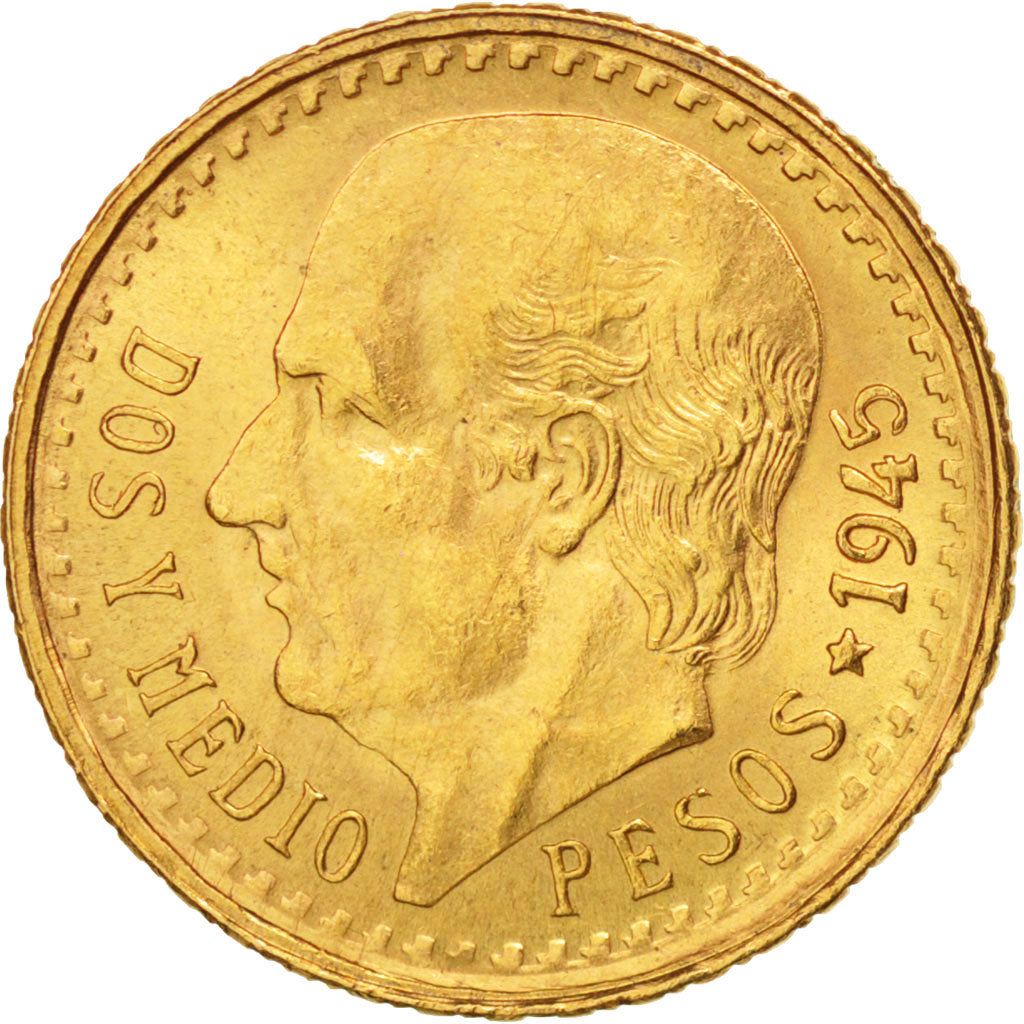 Mexico, 2-1/2 Pesos, 1945, Mexico City, Gold, KM:463
