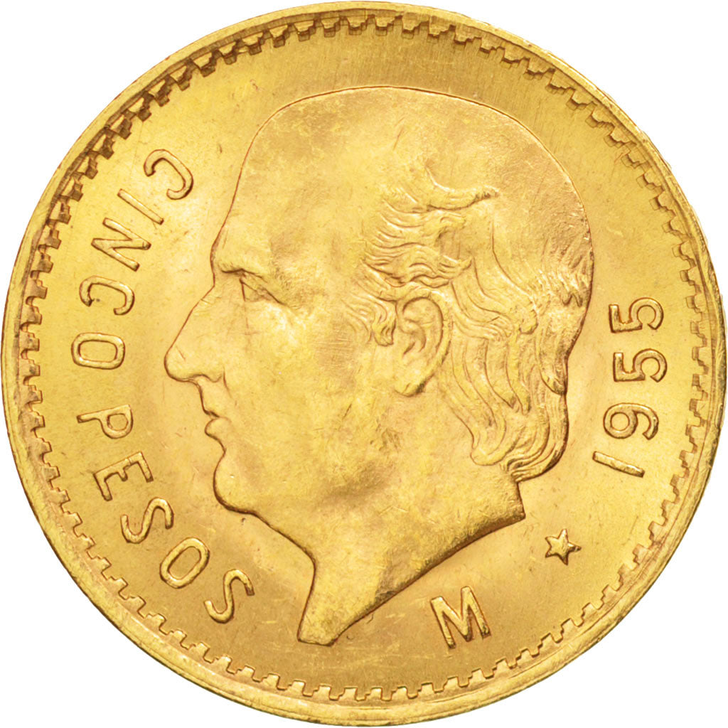 Mexico, 5 Pesos, 1955, Mexico City, Gold, KM:464