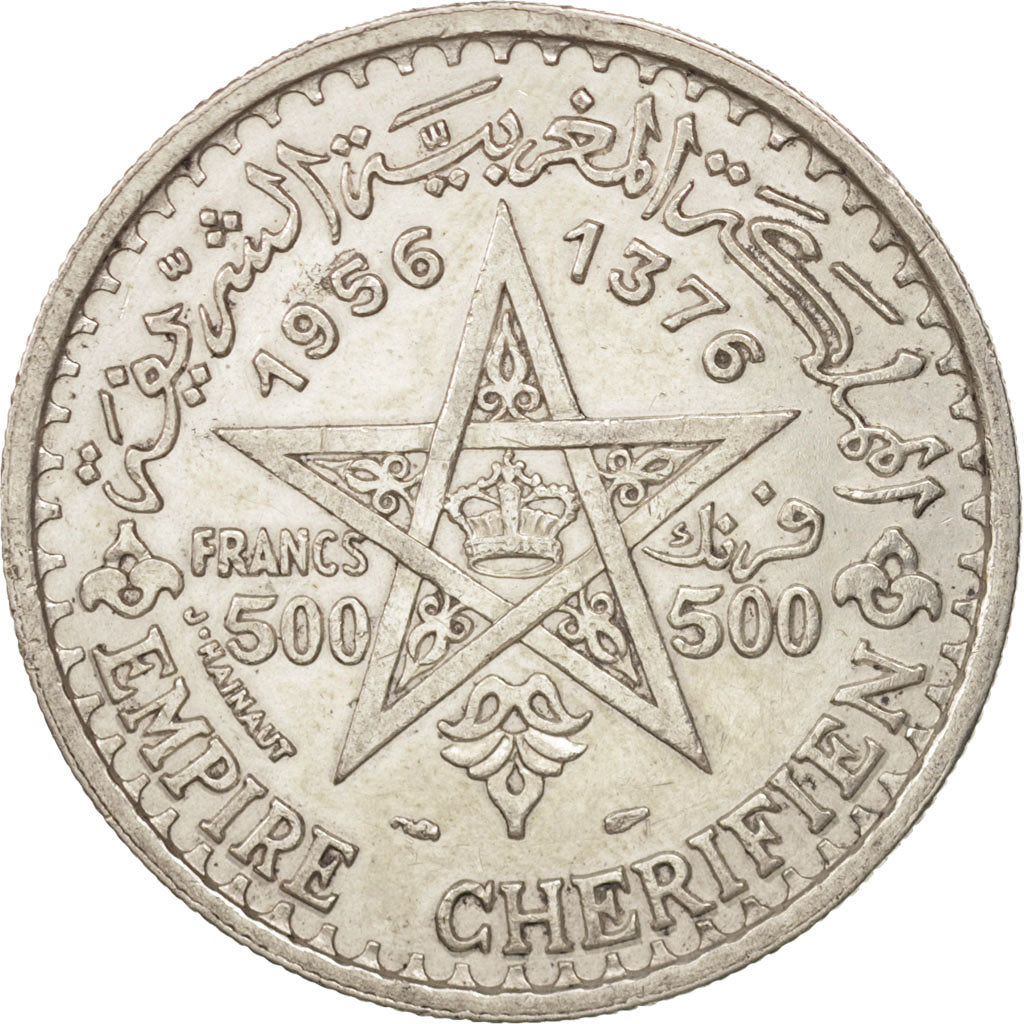 Marokko, Mohammed V, 500 Francs, 1956, Silber, KM:54
