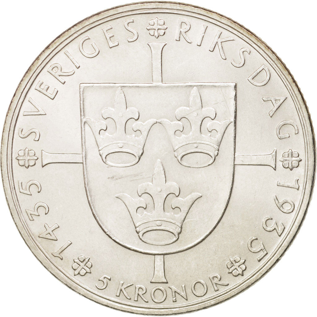 Schweden, Gustaf V, 5 Kronor, 1935, Silber, KM:806