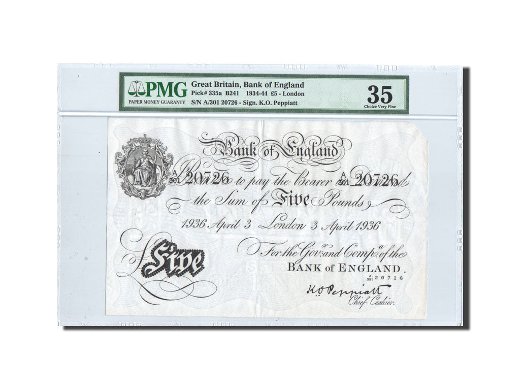 Banknote, Great Britain, 5 Pounds, 1936, 1936-4-3, KM:335a, graded, PMG