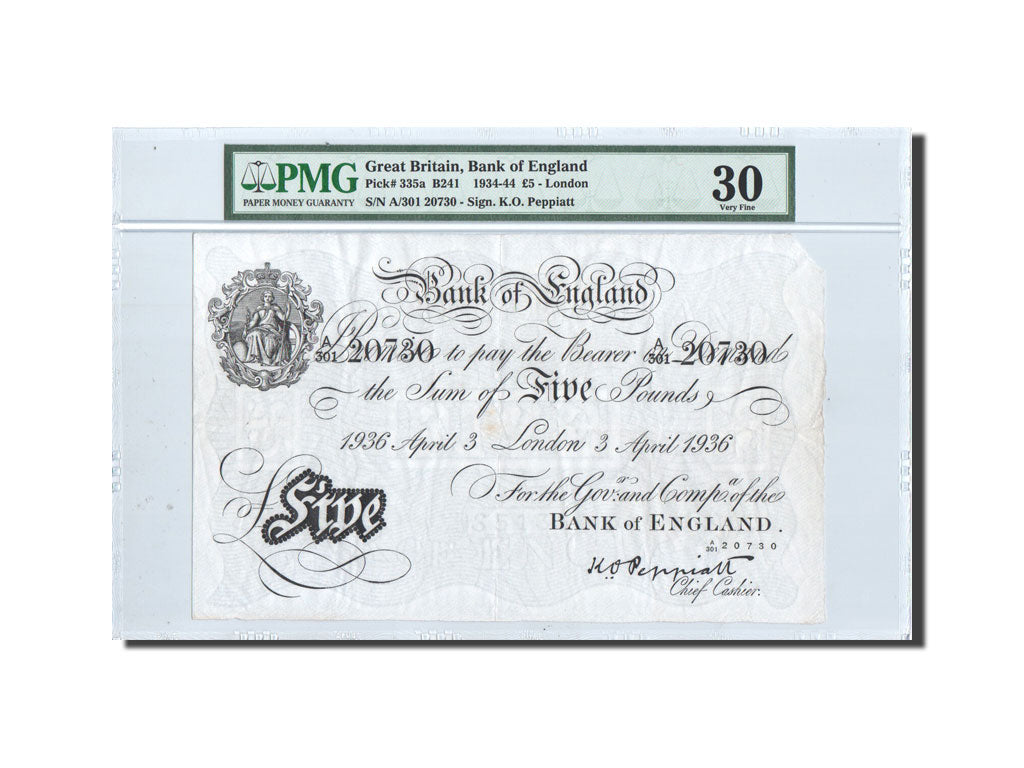 Great Britain, 5 Pounds, 1936, PMG VF30, KM:335a