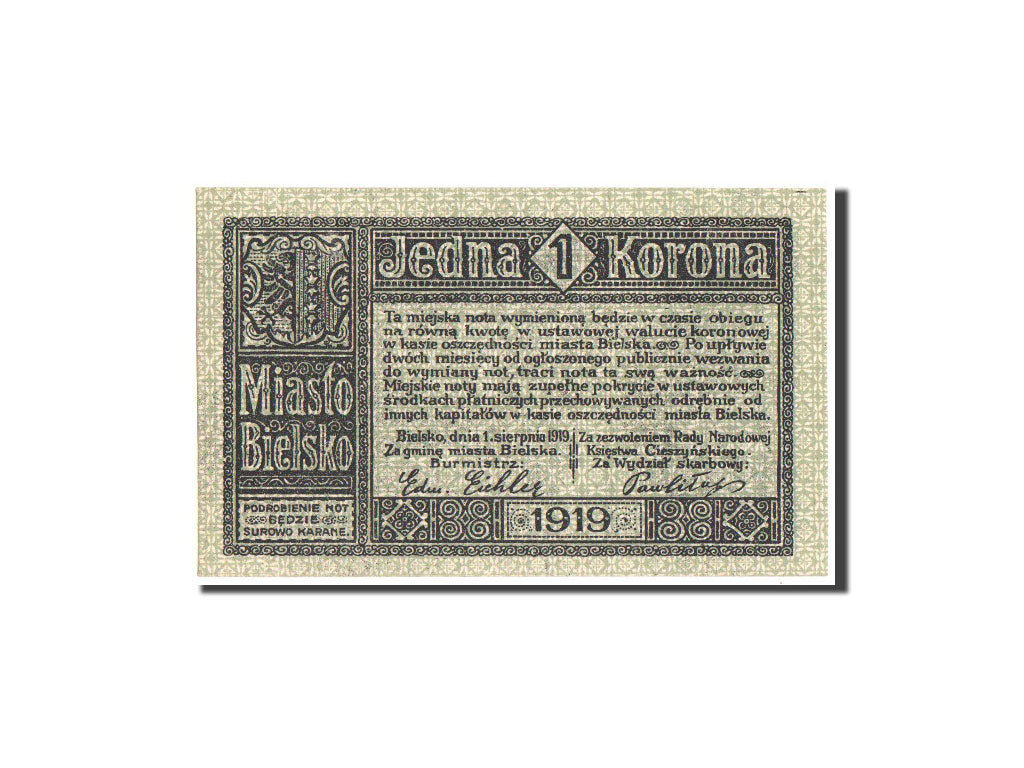 Billete, 1 Krone, 1919, Polonia, 1919, UNC