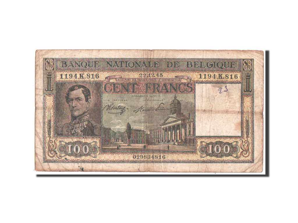Belgique, 100 Francs, 1945, KM:126