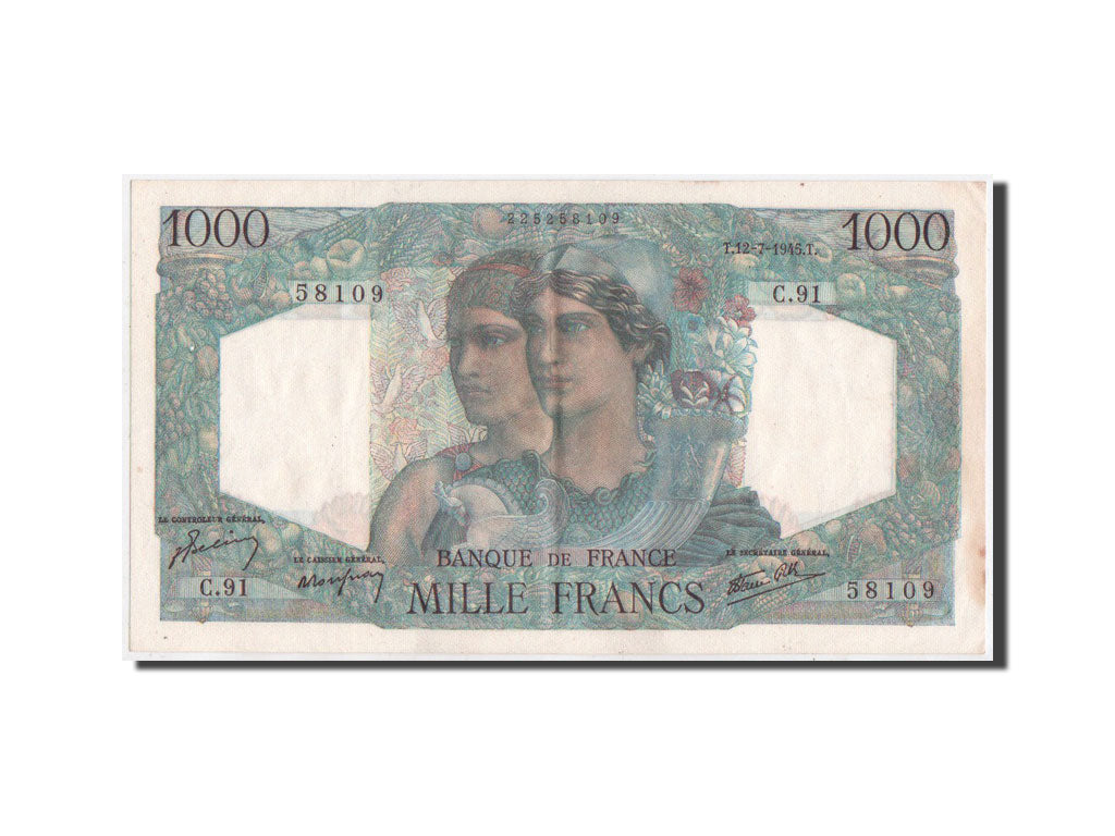 Banknote, France, 1000 Francs, 1945, 1945-7-12, AU(55-58), Fayette:41.6, KM:130a
