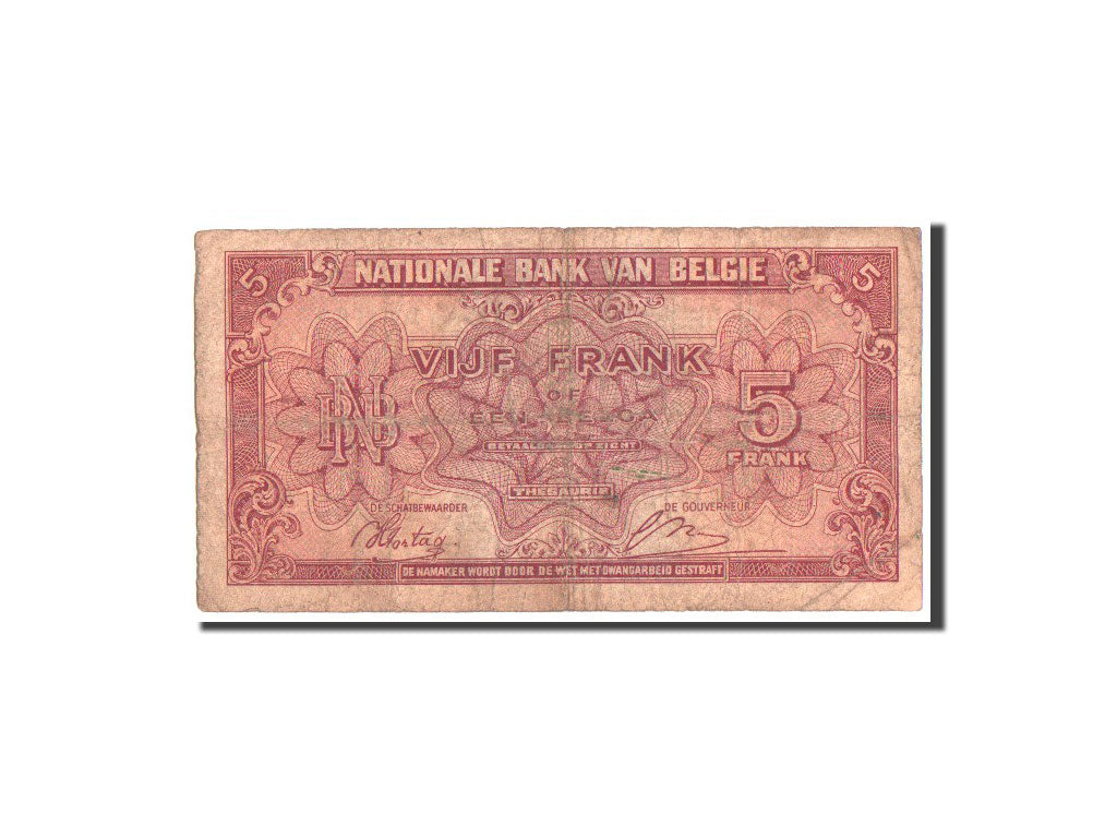 Belgium, 5 Francs-1 Belga, 1943, KM:121