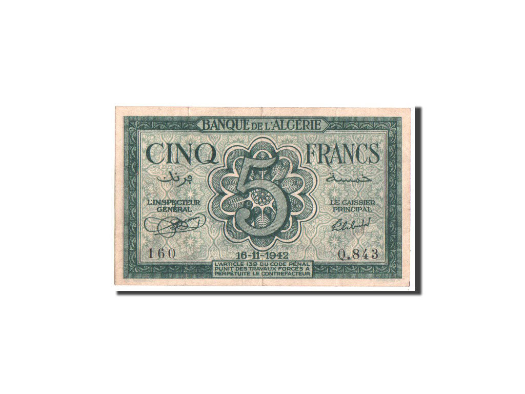 Algeria, 5 Francs, 1942, KM:91